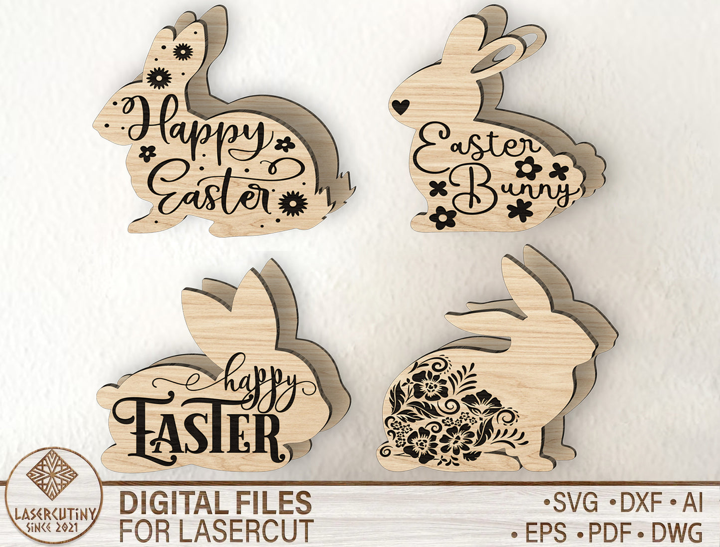 Engraved Easter Bunny Basket SVG Happy Easter Silhouette for LightBurn