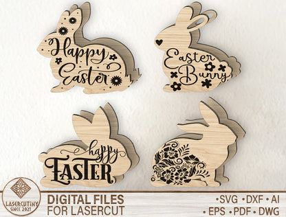 Engraved Easter Bunny Basket SVG Happy Easter Silhouette for LightBurn