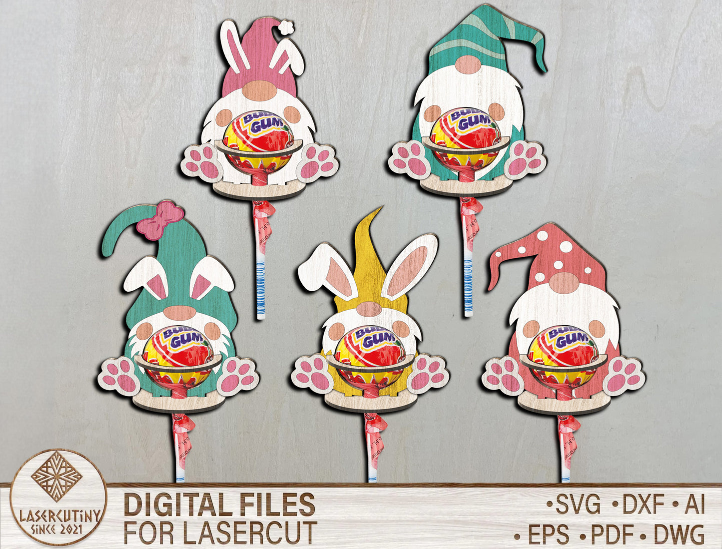 Easter Gnome Lollipop Holder SVG Bundle 10 Spring Candy for LightBurn and xTool