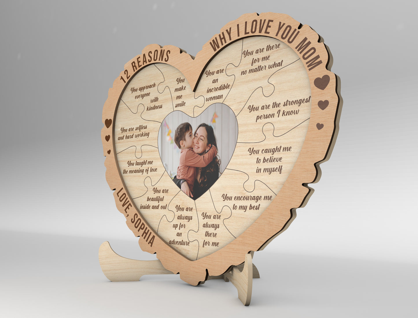 12 Reasons Why I Love You Mom SVG Heart Photo Sign for xTool