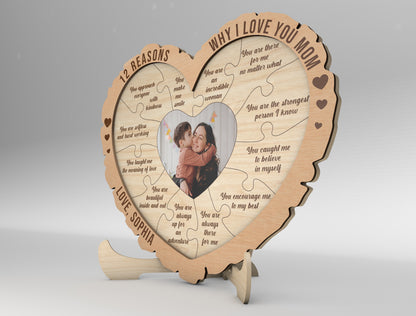 12 Reasons Why I Love You Mom SVG Heart Photo Sign for xTool