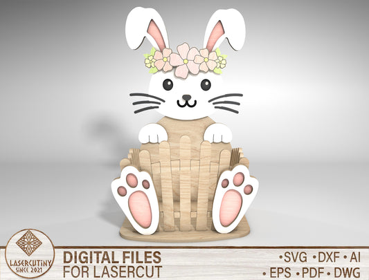 Easter Bunny Flower Basket SVG Cute Bunny Spring for LightBurn and xTool