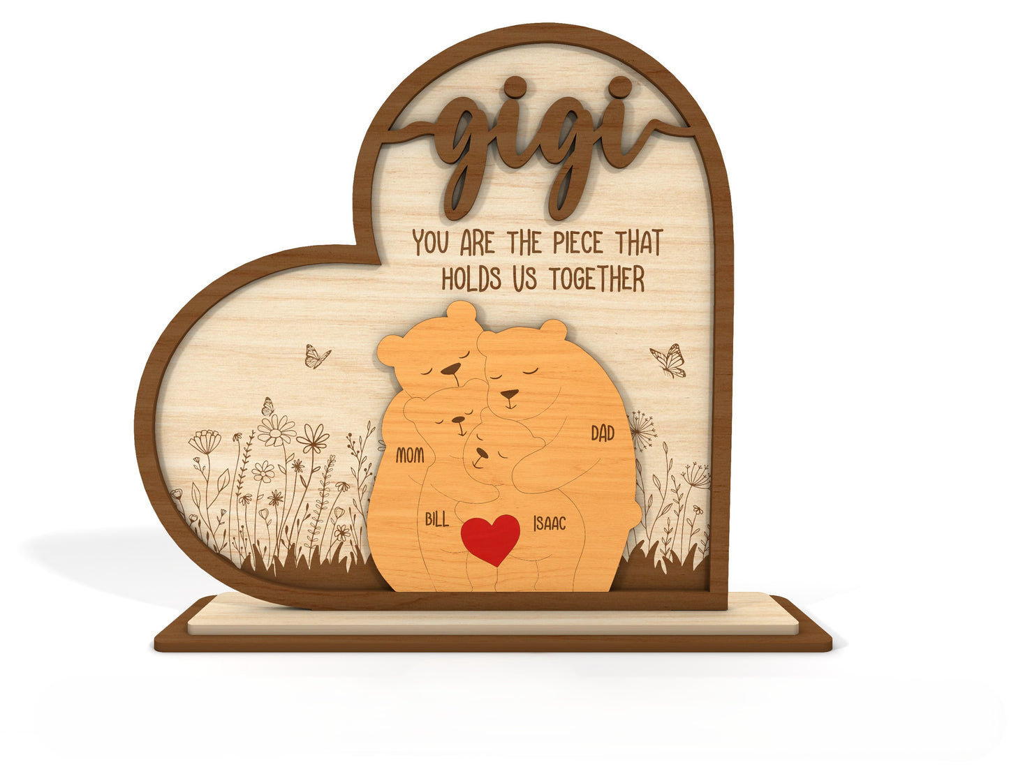 Mom Bear Family Puzzle Sign SVG Wooden Frame for Glowforge and xTool