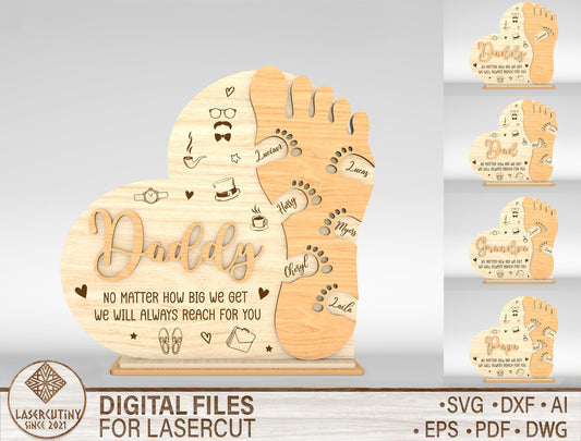 Personalized Dad Footprint Sign SVG Laser Cut File for LightBurn and xTool