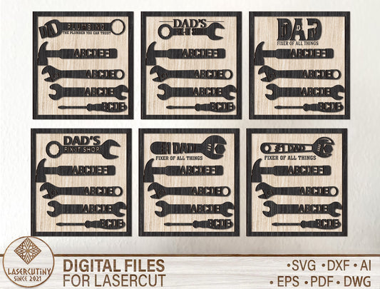 Personalized Dad Garage Tools Sign SVG for Glowforge and xTool