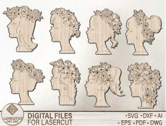 Floral Woman Stand SVG Botanical Female Silhouette for Glowforge