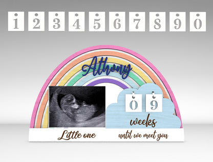 Personalized Rainbow Pregnancy Countdown SVG Laser Cut File for Glowforge and xTool
