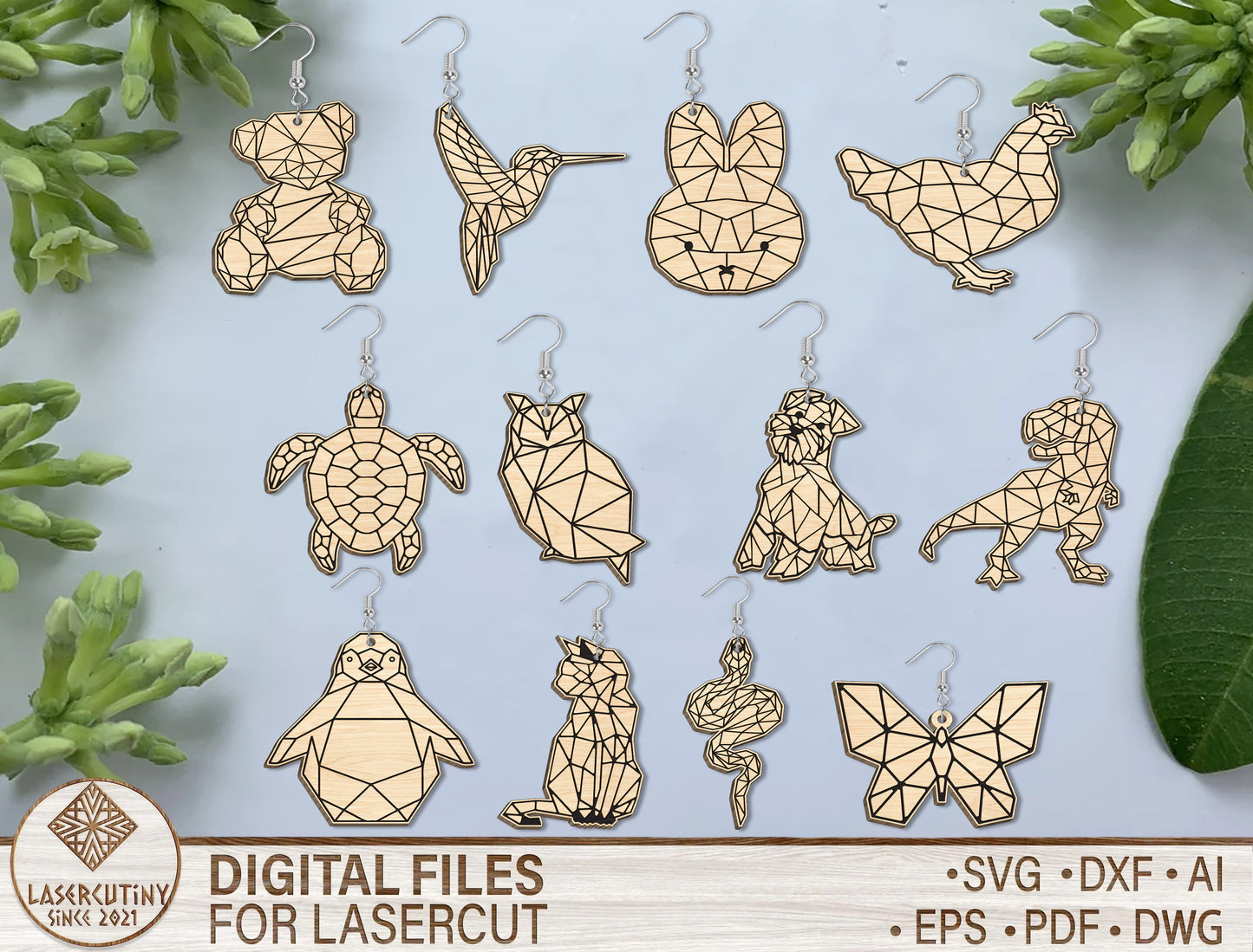 Geometric Animal Earring SVG Bundle Laser Cut File for xTool and LightBurn