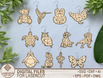 Geometric Animal Earring SVG Bundle Laser Cut File for xTool and LightBurn