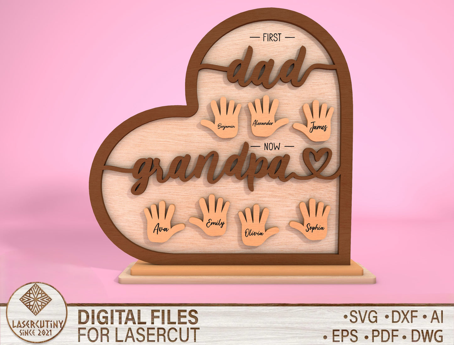 Personalized Dad Grandpa Handprint Sign SVG Laser Cut File for Glowforge and LightBurn