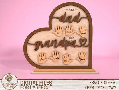 Personalized Dad Grandpa Handprint Sign SVG Laser Cut File for Glowforge and LightBurn
