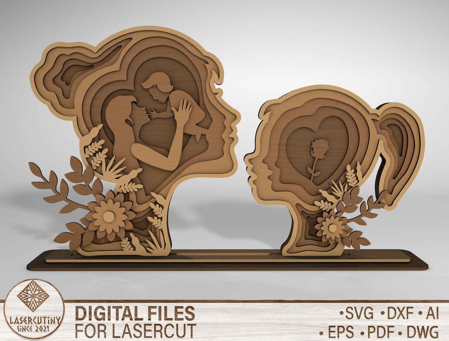 Mother Daughter Layered Wood SVG for Glowforge and xTool