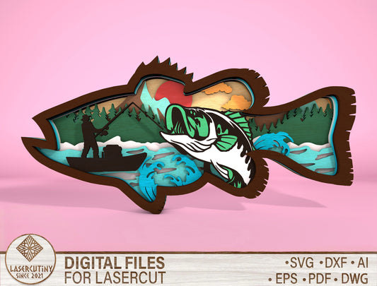 Fishing Multilayer Fish Sign SVG Laser Cut File for Glowforge and xTool