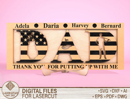 Personalized Dad Letter Sign SVG Laser Cut File for Glowforge and xTool