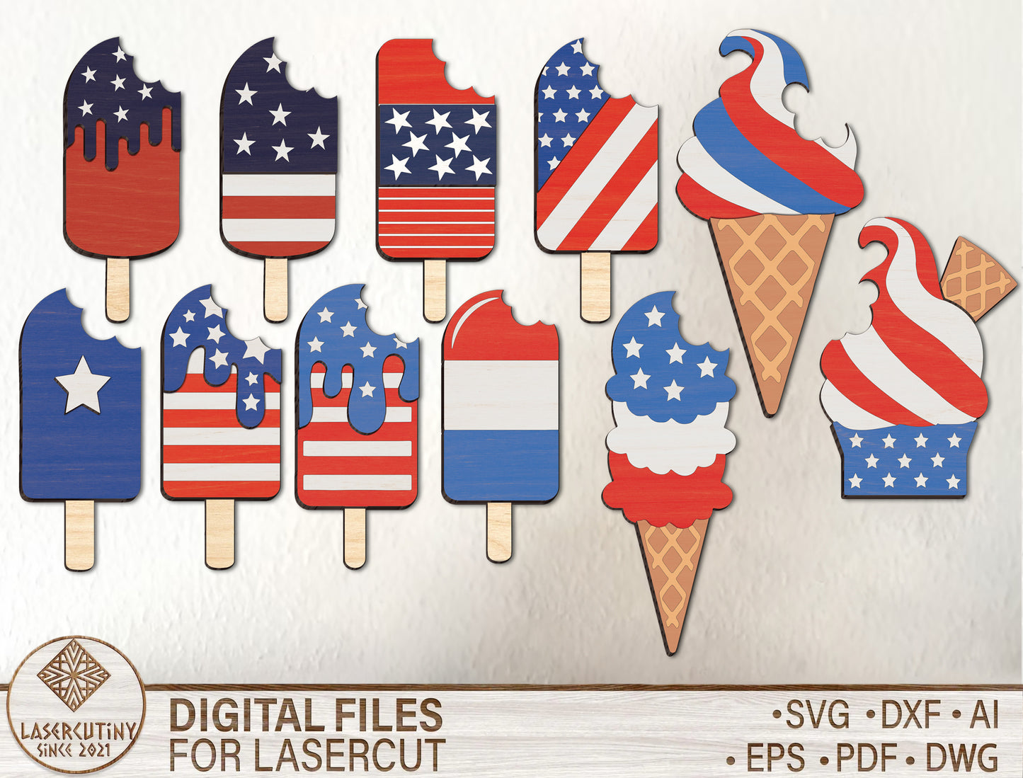 Patriotic Popsicle Card Holder SVG Laser Cut File for Glowforge