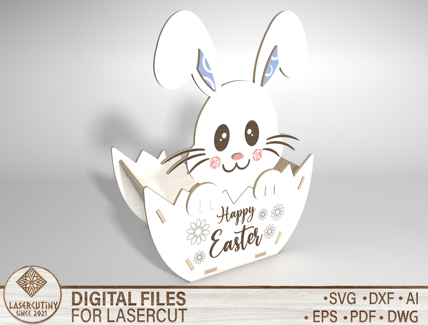Easter Egg Bunny Basket SVG Spring Candy Holder Wooden for Glowforge and xTool