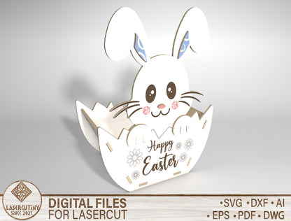 Easter Egg Bunny Basket SVG Spring Candy Holder Wooden for Glowforge and xTool
