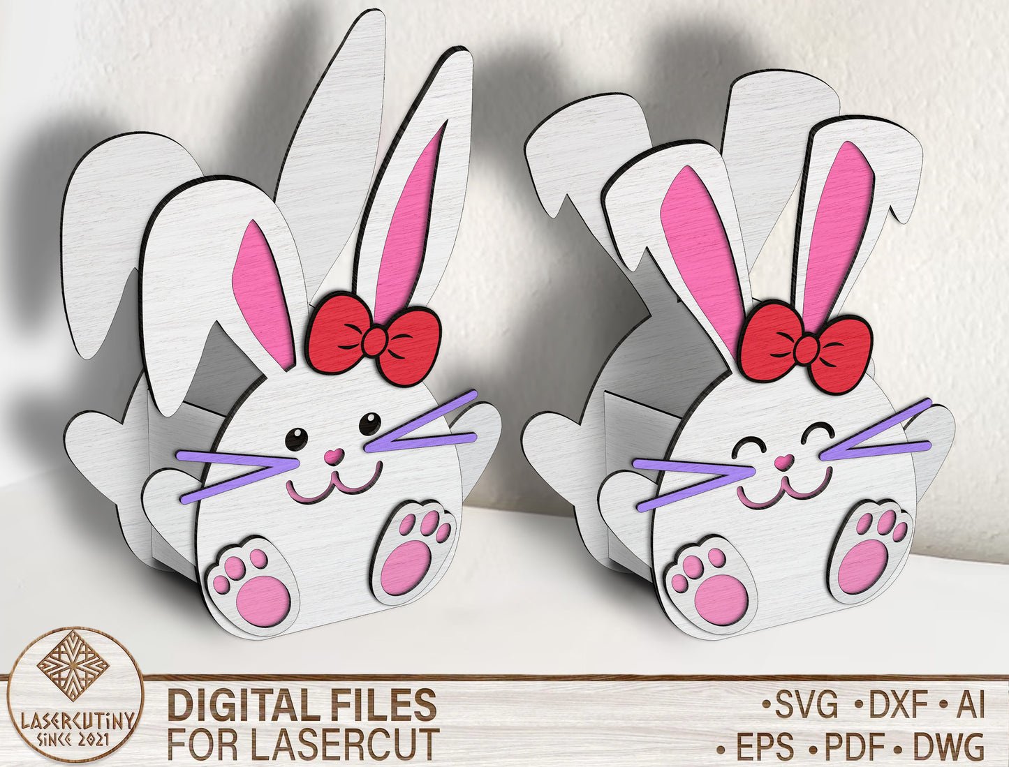 Easter Bunny Bow Egg Holder SVG Cute Bunny for LightBurn and xTool