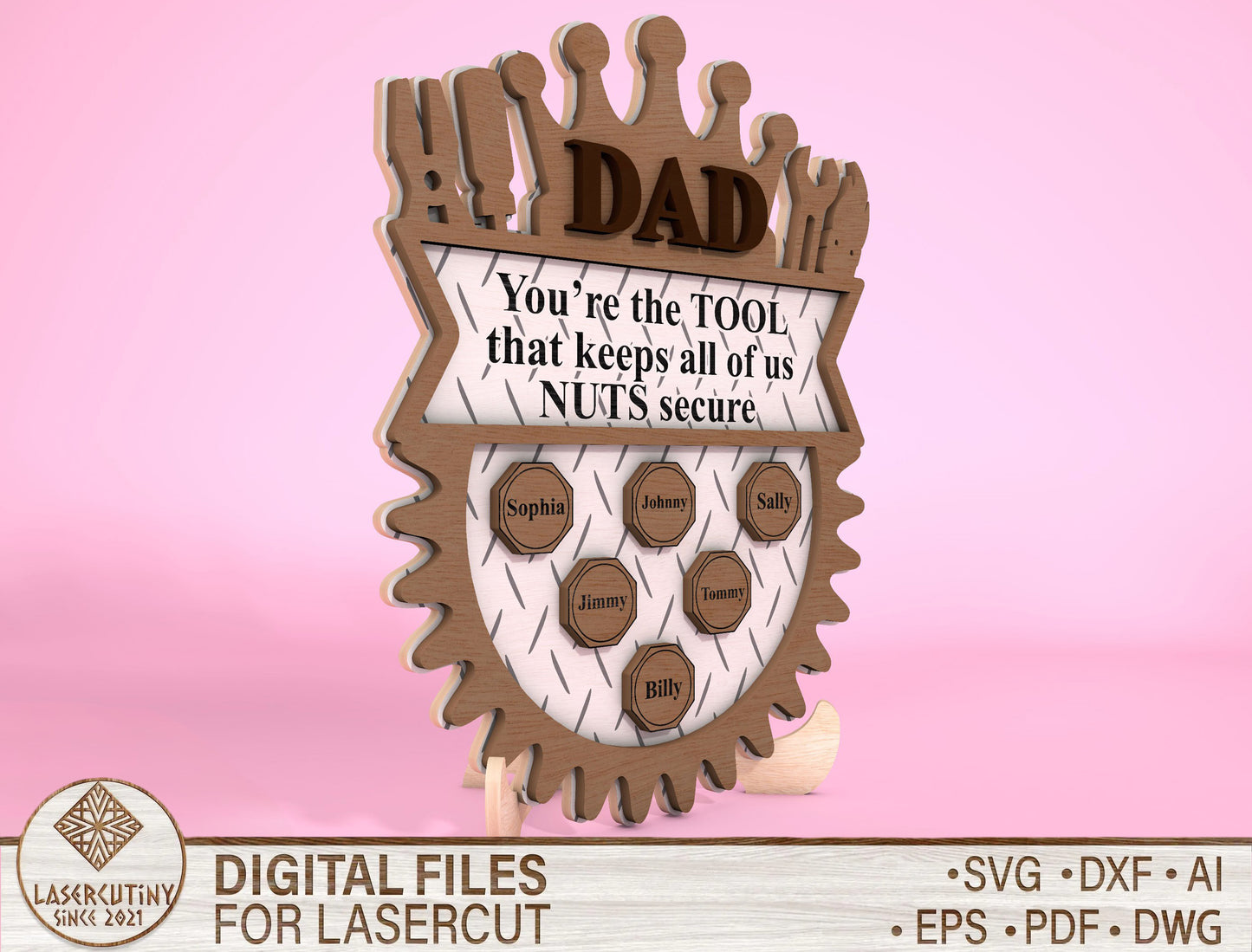 Personalized Tool Dad Gear SVG Laser Cut File for Glowforge and LightBurn