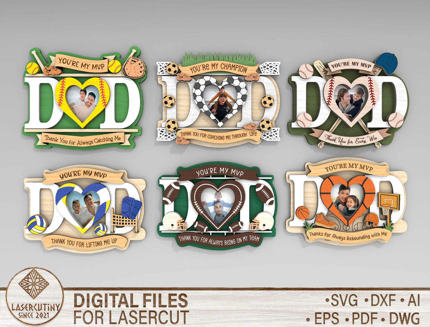 Sports Father's Day Fridge Magnet Photo Frame SVG Bundle for Glowforge and xTool