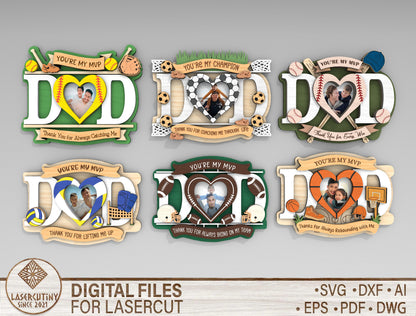 Sports Father's Day Fridge Magnet Photo Frame SVG Bundle for Glowforge and xTool