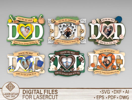 Sports Father's Day Fridge Magnet Photo Frame SVG Bundle for Glowforge and xTool