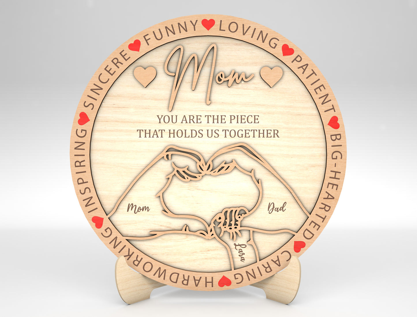 Mommy Mama Mom Family Hands Round Sign SVG for LightBurn and xTool