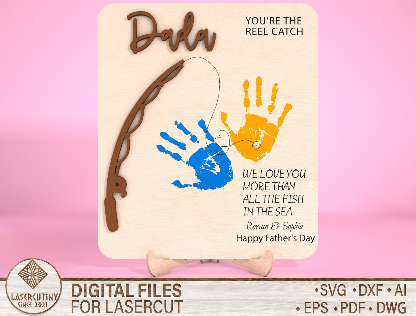 Personalized Fishing Dad Handprint Sign SVG Laser Cut File for Glowforge