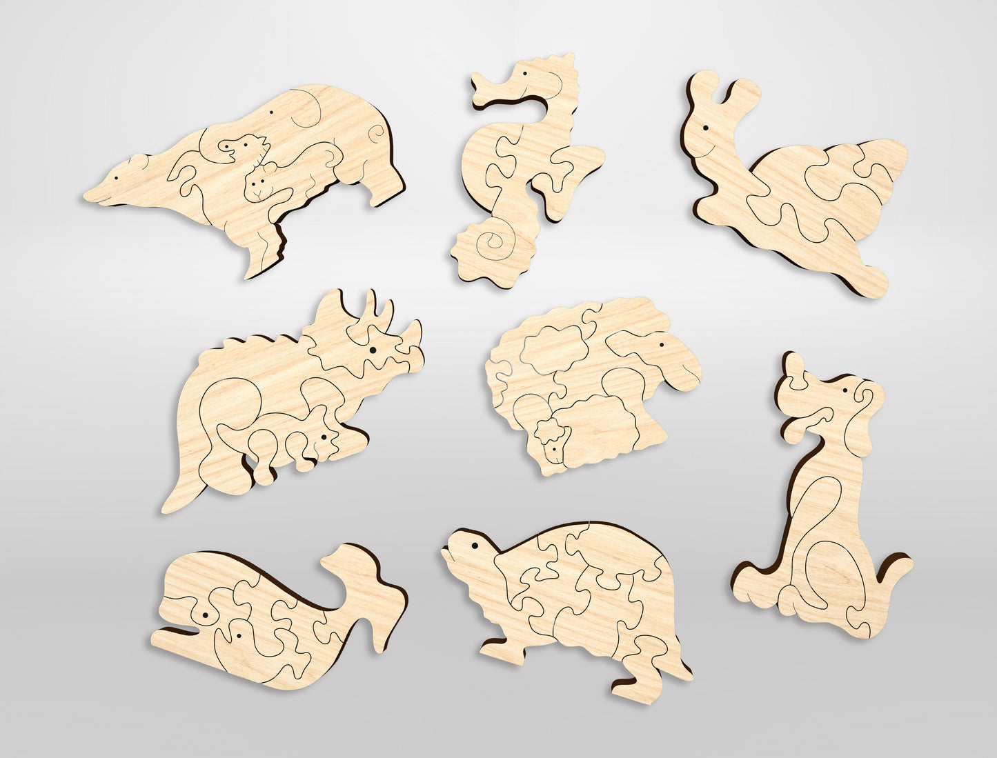 Animal Puzzle SVG Bundle Laser Cut File for Glowforge and LightBurn