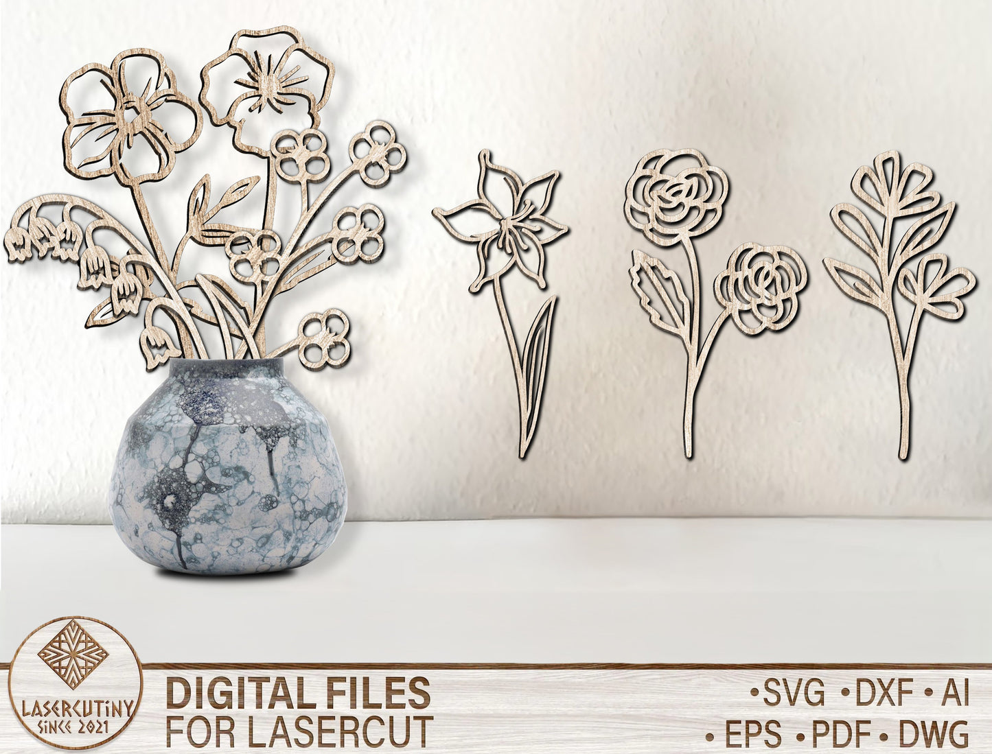 Botanical Flower Stem Detailed Line Art SVG for xTool and Glowforge