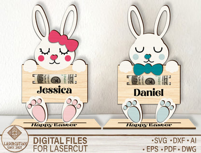 Personalized Easter Bunny Money Holder SVG Custom for LightBurn and xTool