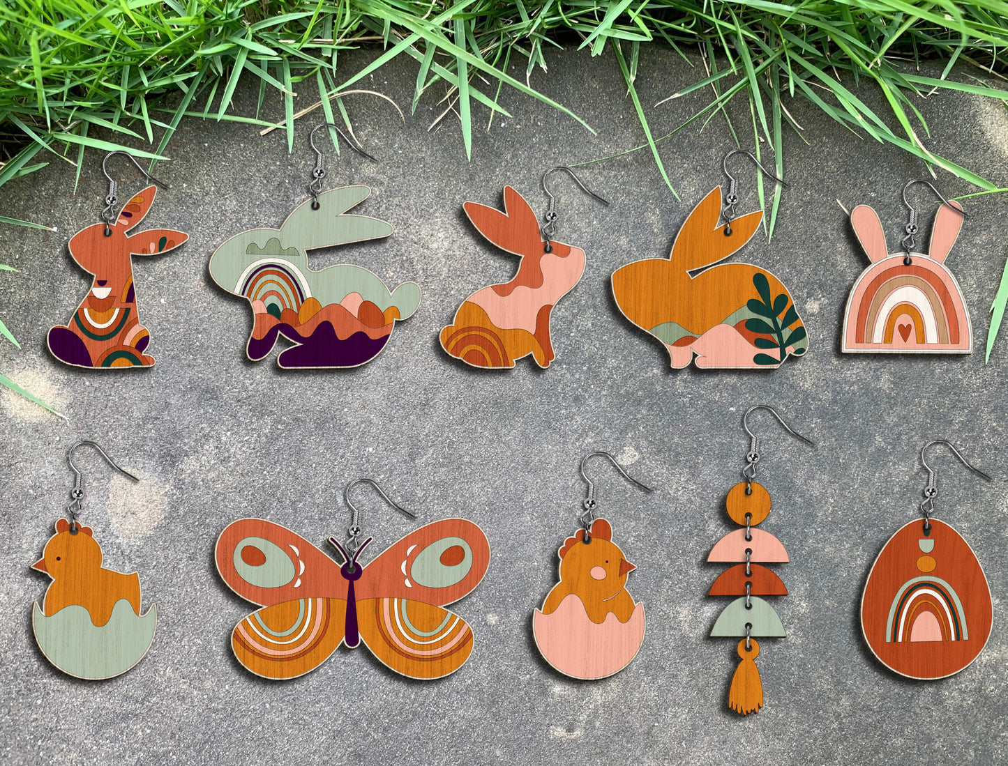 Boho Easter Earrings SVG Bundle 20 Bunny Egg Rainbow for LightBurn and xTool