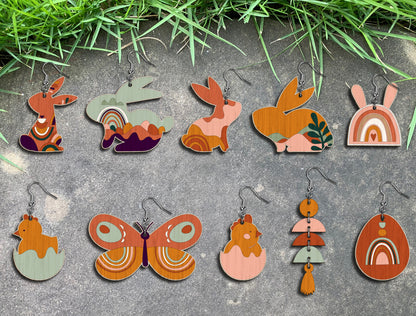 Boho Easter Earrings SVG Bundle 20 Bunny Egg Rainbow for LightBurn and xTool