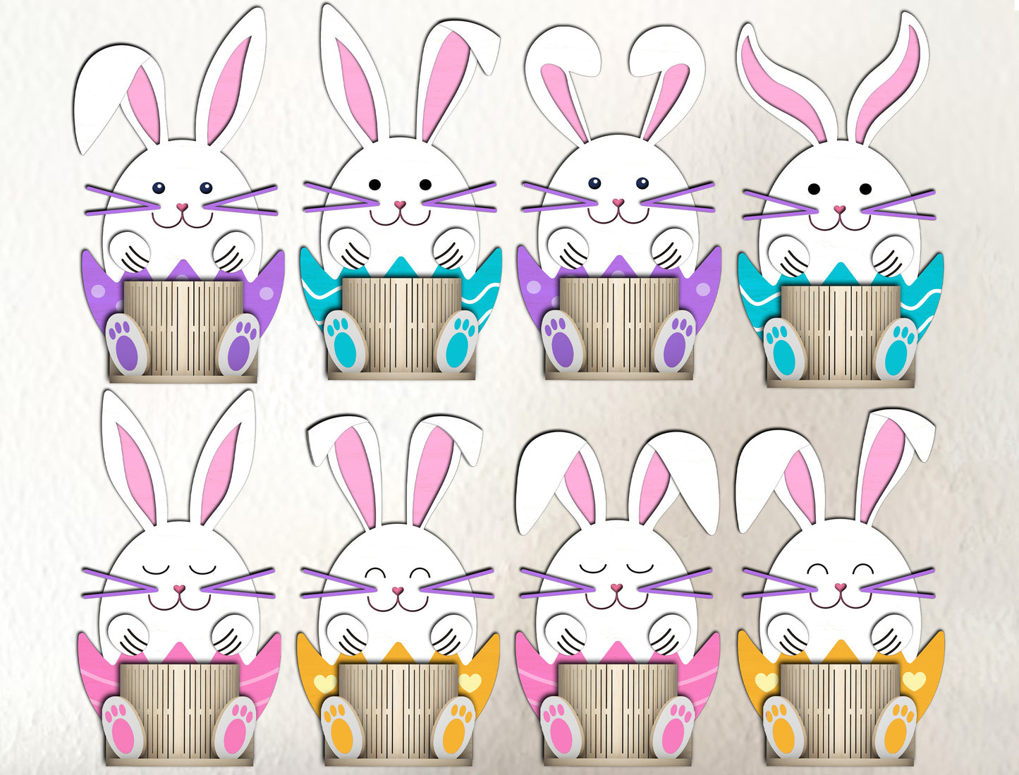 Playful Bunny Egg Holder Stand SVG Bundle 8 Designs for Glowforge and xTool