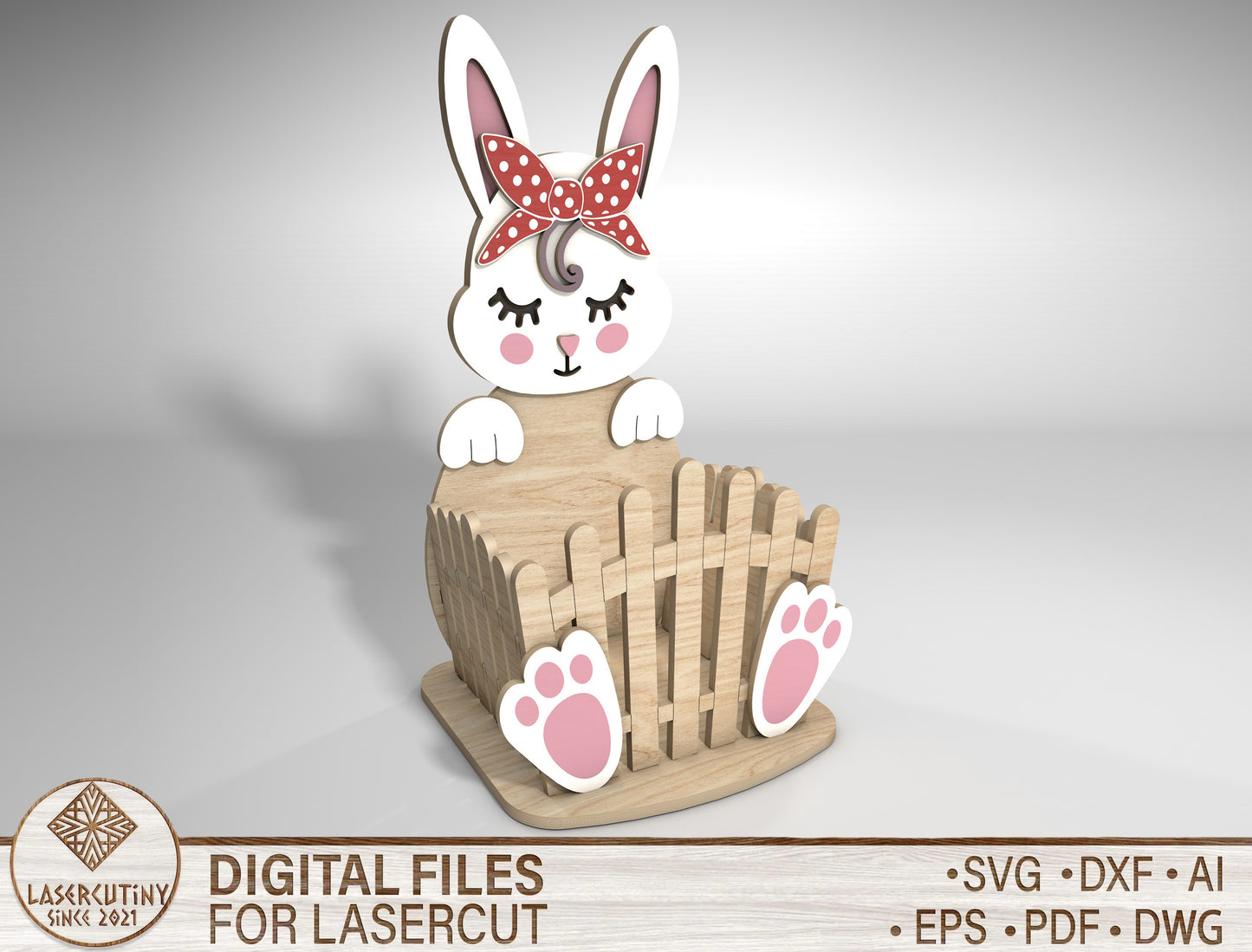 Easter Bunny Basket SVG Cute Wooden Fence 5 Designs for Glowforge and xTool