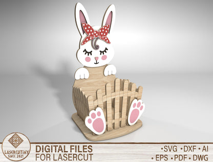 Easter Bunny Basket SVG Cute Wooden Fence 5 Designs for Glowforge and xTool