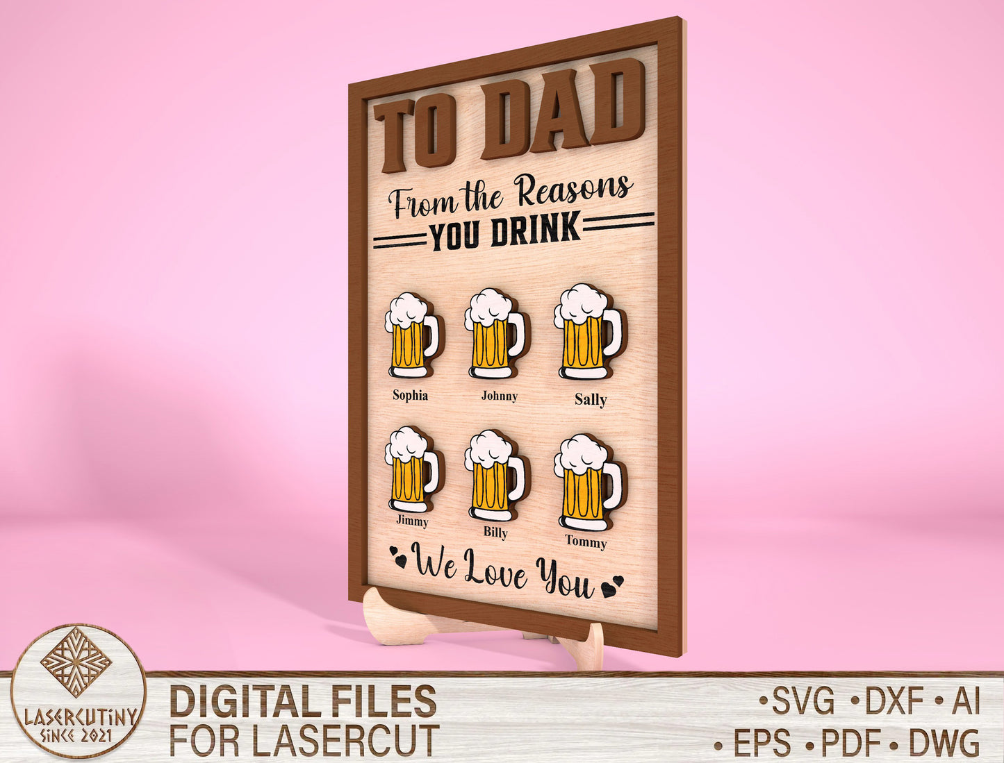 Personalized Dad Beer Sign SVG Bundle for Glowforge and xTool
