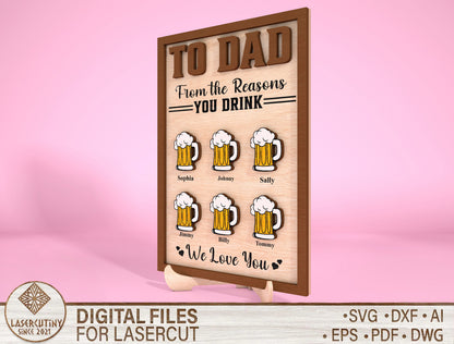 Personalized Dad Beer Sign SVG Bundle for Glowforge and xTool