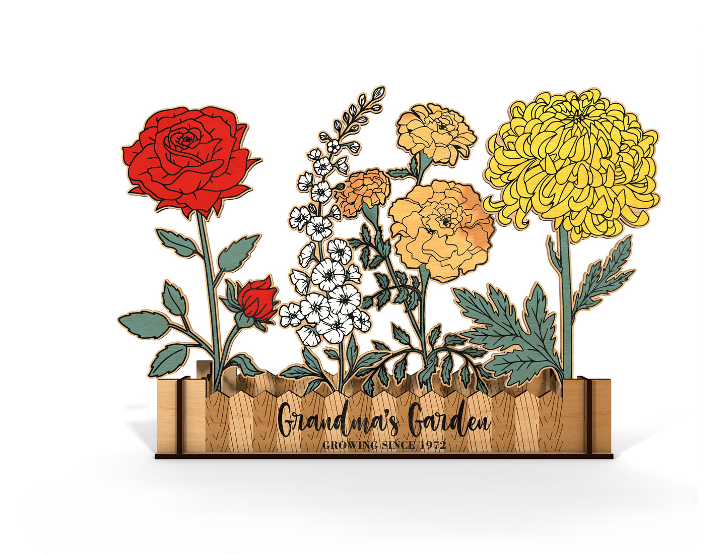 Birth Flower Garden Box SVG Bundle Floral Fence for xTool and LightBurn