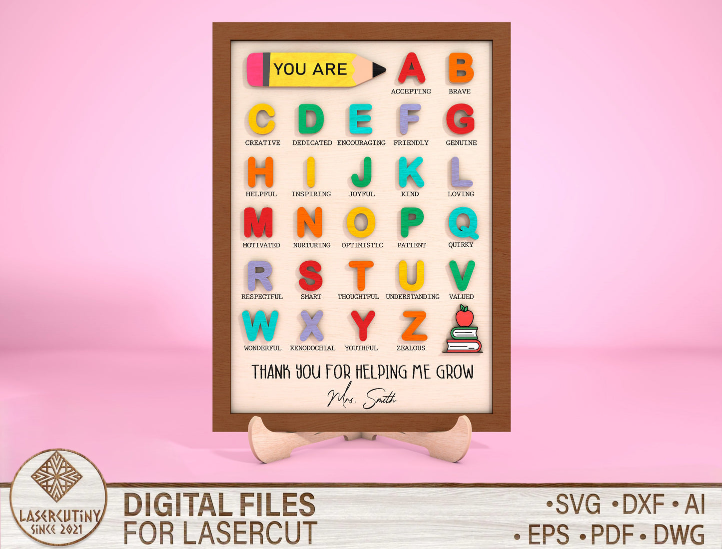 Teacher Alphabet Wall Art SVG Wooden ABC Classroom Decor Laser Cut File for Glowforge and xTool