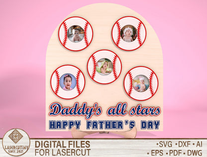 Personalized Baseball Dad Photo Sign SVG for Glowforge and xTool