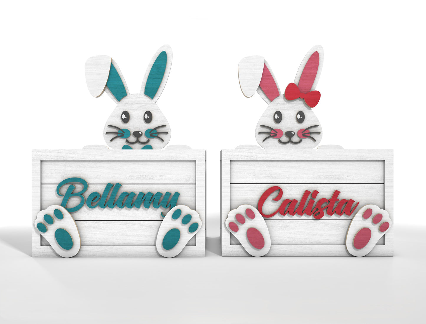 Personalized Easter Bunny Box SVG Bundle Wooden Basket for LightBurn and xTool