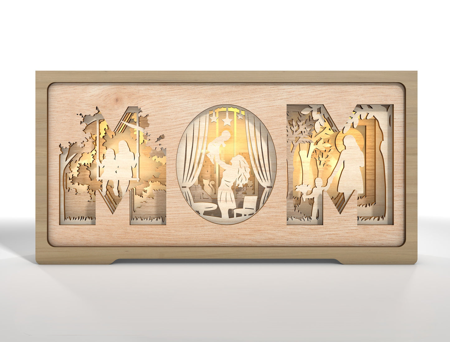 MOM Layered Story Light Box Frame SVG for Glowforge and xTool