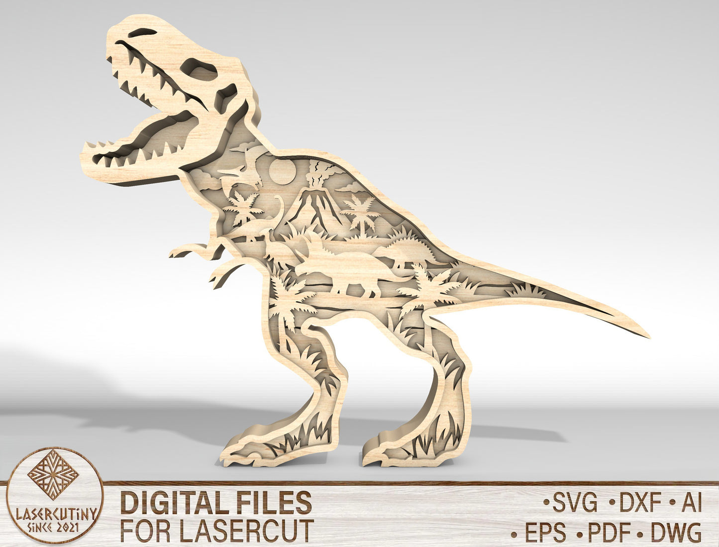Multilayer Dinosaur SVG for Glowforge xTool Layered T Rex Laser Cut File