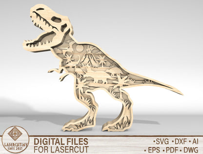 Multilayer Dinosaur SVG for Glowforge xTool Layered T Rex Laser Cut File