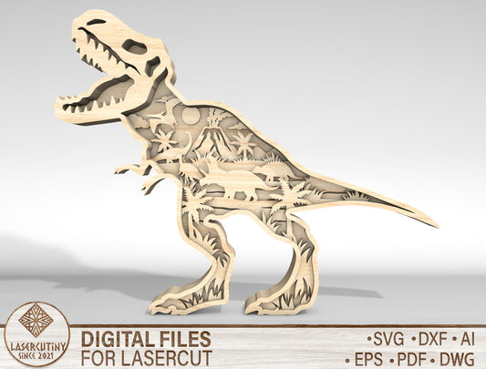 Multilayer Dinosaur SVG for Glowforge xTool Layered T Rex Laser Cut File