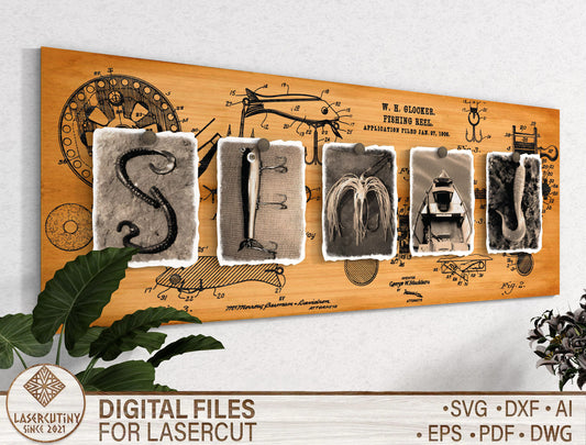 Fishing Word Sign Scene Letters SVG Laser Cut File for xTool and Glowforge