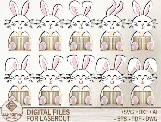 Cute Easter Bunny Egg Holder SVG Wooden Spring for LightBurn and xTool