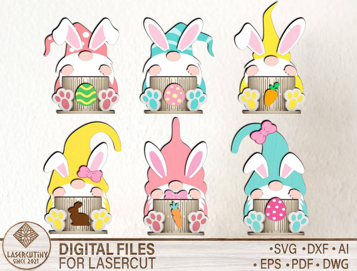 Pastel Easter Bunny Egg Holder SVG Spring Decor for Glowforge and xTool