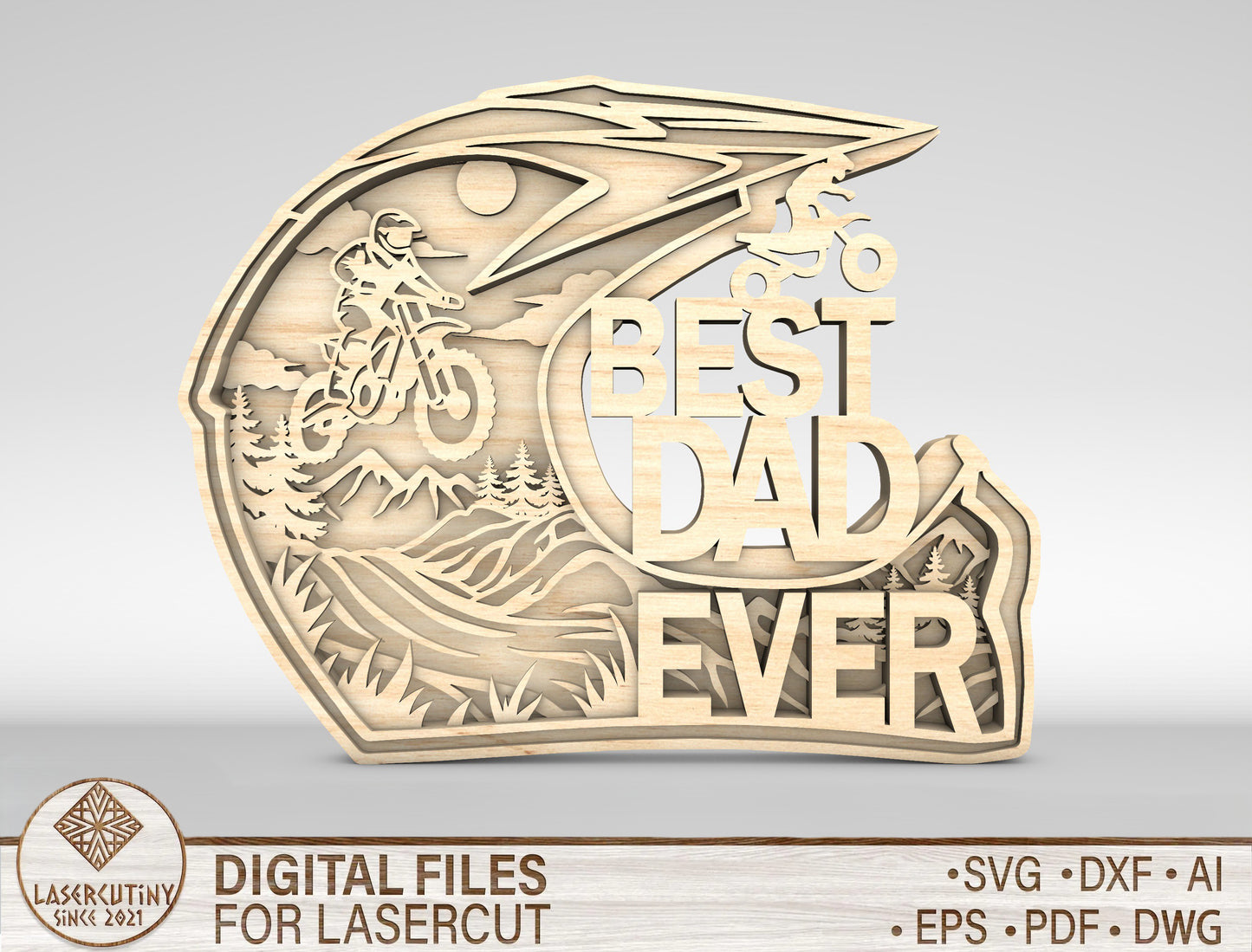 Best Dad Ever Motocross Helmet Sign SVG Laser Cut File for Glowforge and LightBurn